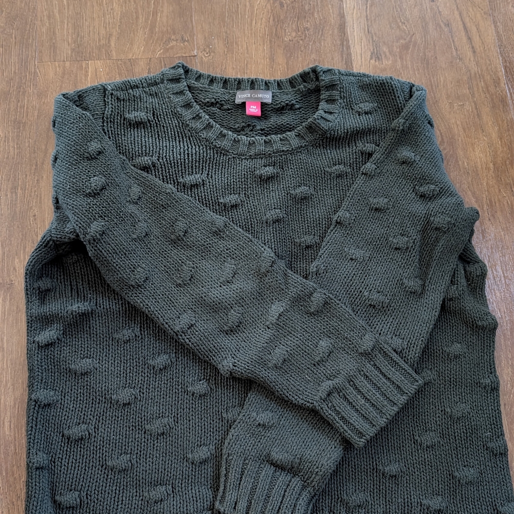 Women's Petite Vince Camuto Forest Green Polka Dot Sweater